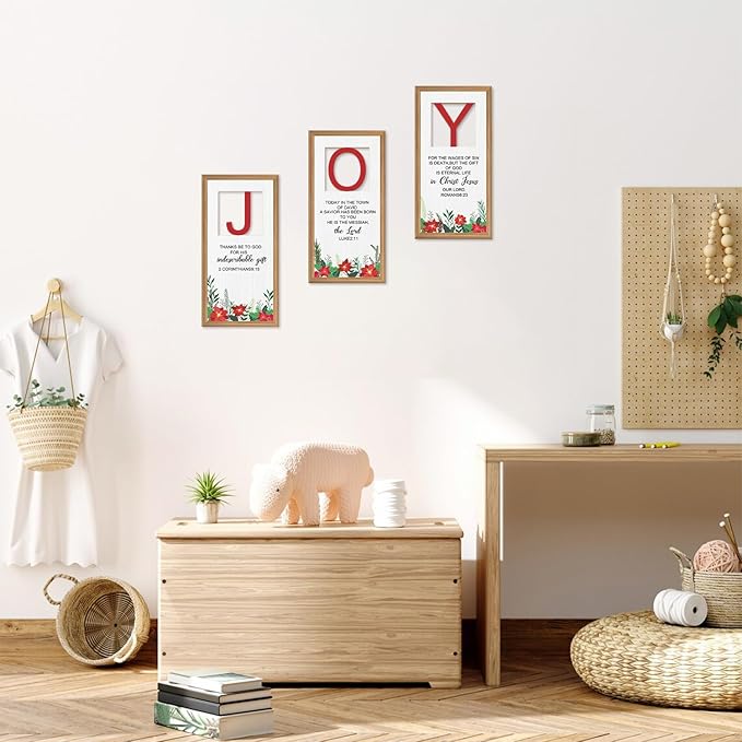 IARTTOP 3Pcs Christmas Christian Wall Art Set Religious Bible Verse Wall Decor Christian Jesus Artwork Scripture Quotes Art Prints for Church Prayer Bedroom Christmas Decor 8x16 Inch