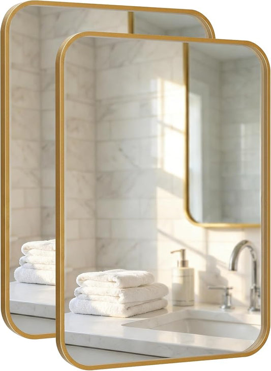 2-Pack 24x36 Inch Antique Gold Bathroom Vanity Mirrors | Flush Mount Deep Set Metal Wall Mirror for Over Sink | HD Shatterproof Glass, Rustproof