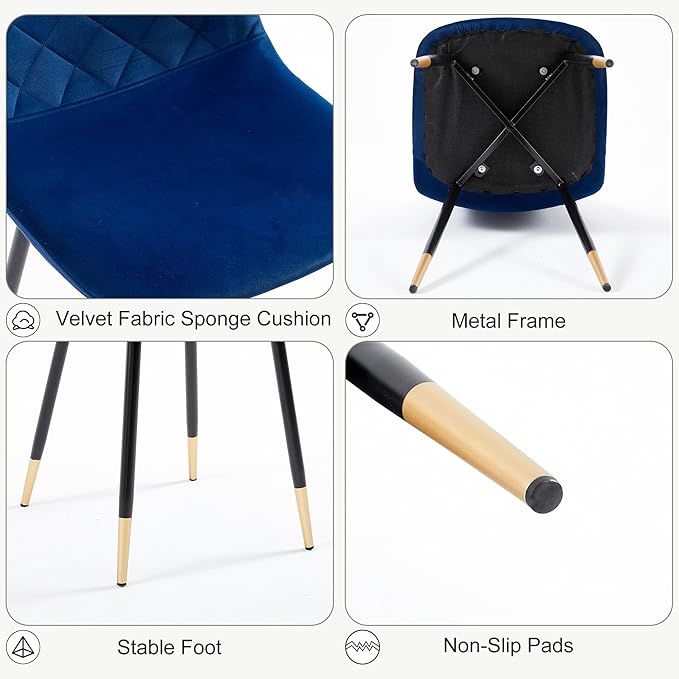 Mid Century Black Round Dining Table Set for 4, 37" Modern Small Kitchen Circle Table & 4 Velvet Side Chairs, Space Saving, Dinette for Home, Apartment, Dining Room, Navy Blue