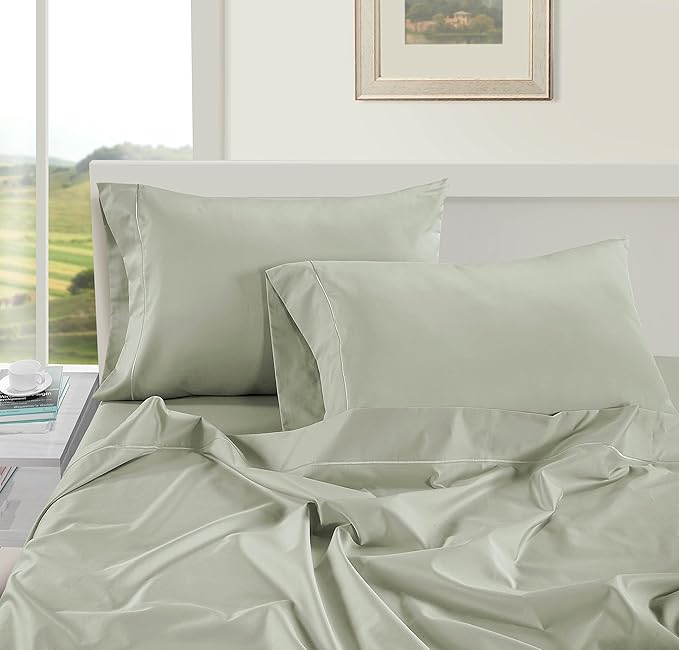 100% Egyptian Cotton King Size Sheets Set – Silky Sateen Weave for Winter Sleep Comfort, Buttery Soft & Durable Christmas Sheets King Size, Snug Fit 15" Deep Pocket, Hotel Comfort at Home - Mineral