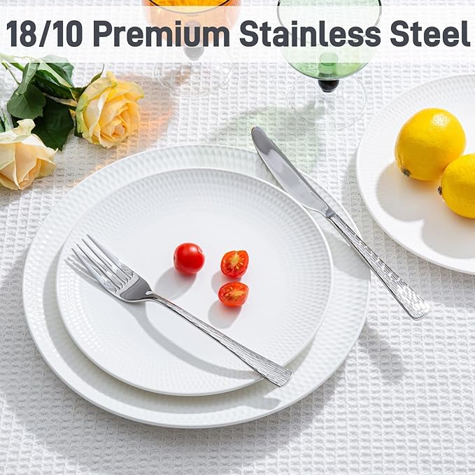KINGSTONE 12-Piece Bone China Dinnerware Set with 20-Piece flatware, White Lightweight Porcelain Service for 4, for Family Dining, Restaurants, Gifting，Microwave and Dishwasher Safe