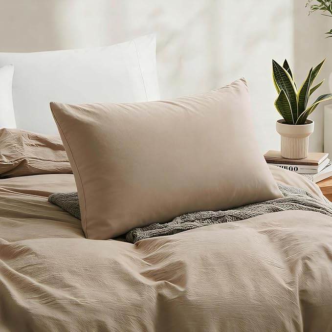 LOVQUE Linen Grey Duvet Cover Twin Size, 100% Washed Cotton Linen Like Bedding Set with Zipper Closure (No Comforter), 68x90 Inches