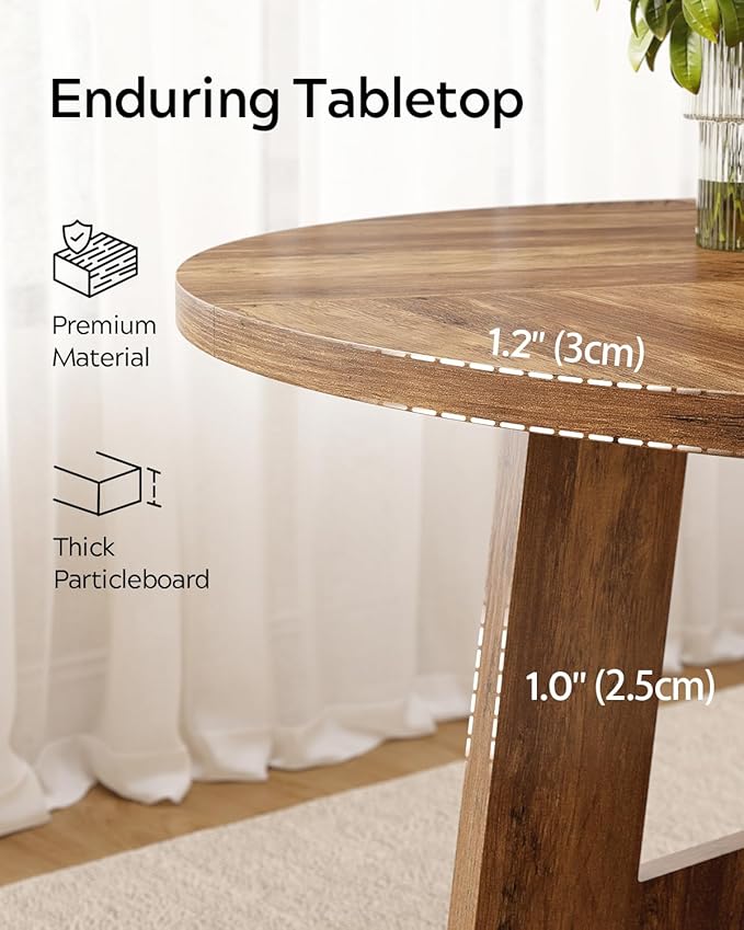 Round Dining Table for 4-6 People, 47” Farmhouse Kitchen Table with Sturdy Legs, Rustic Wooden Circle Dinner Table for Dining Room, Living Room, Honey Brown(Table Only)