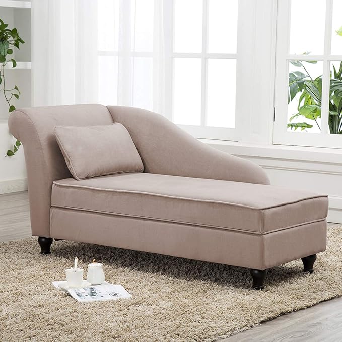 Storage Chaise Lounge Indoor Upholstered Sofa Recliner Lounge Chair for Bedroom Living Room Tan Fabric (Left Armrest)