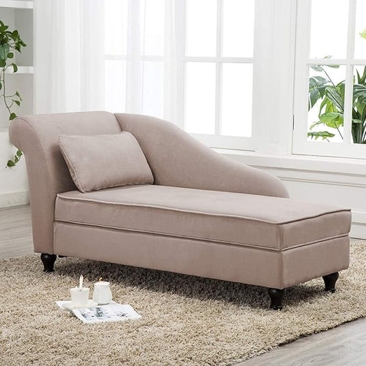 Storage Chaise Lounge Indoor Upholstered Sofa Recliner Lounge Chair for Bedroom Living Room Tan Fabric (Left Armrest)
