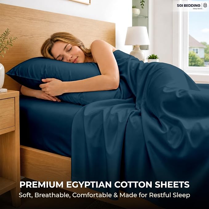 SGI bedding 100% Egyptian Cotton Sheets Full Size – 600 Thread Count Sheets Set, Soft, Cooling, 15" Deep Pocket, Luxury Hotel Bedding, Breathable, Durable - Teal