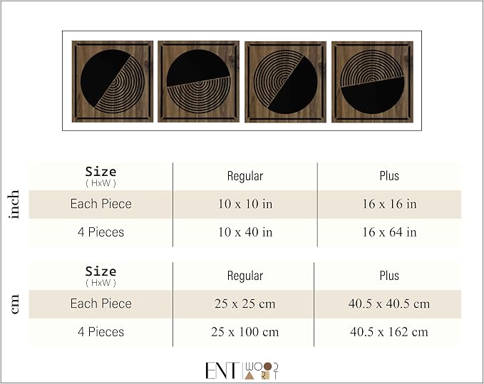 4 Piece Mid Century Modern Wood Wall Art Set, Geometric Boho Patterns for Eclectic and Maximalist Style, Wall Decor for Trendy Rooms