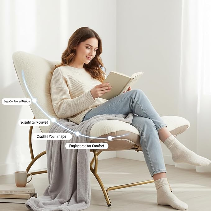 Tiita Accent Lazy Chair, Comfy Lounge Chair with Metal Frame and Plush Fabric, Spacious Seat Cozy Recliner Chair for Reading Room, Living Room, Bedroom, Office, Beige