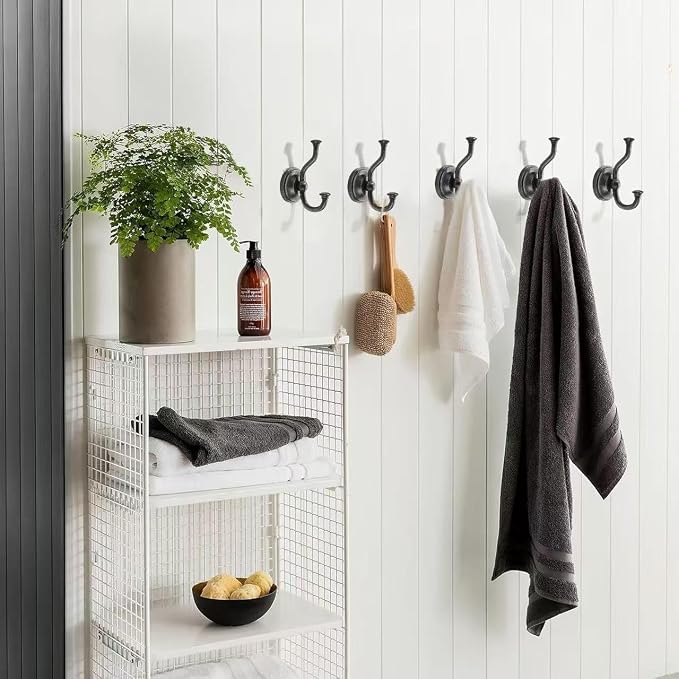 khtumeware 3 Pack 4-1/2 inch Zinc Alloy Oil Rubbed Bronze Large Coat Hooks Suitable for Tile, Wood Board, Glass Walls, Bathroom, Entrance Hall, Kitchen, Multi-Functional Venetian Robe Hooks