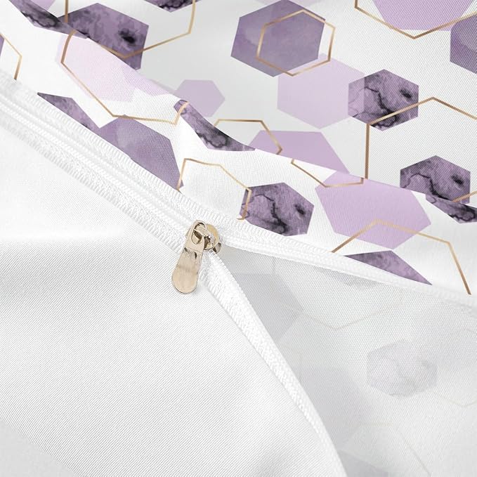 Erosebridal Lavender Purple Modern Duvet Cover Full - Marble Grain Geometric Bedding, Fresh Abstract Geometric Art Bed Set for Boys Girls Watercolor Hexagon Bed Cover with 2 Pillowcases