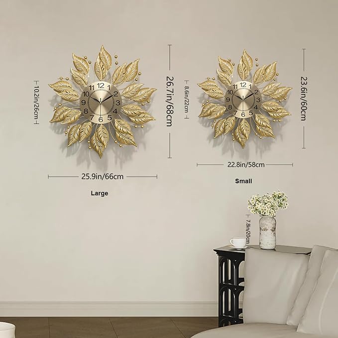 Gold Wall Clock Sunburst,23 Inch Mid Century Decorative Modern Wall Clocks Battery Operated Sunburst Large Handmade Home Art Decor for Living Room,Corridor,Staircase,Kitchen&Thoughtful Gift