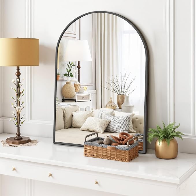 Arched Wall Mirror 30x20 Inch Black Bathroom Vanity Mirror with Metal Frame, Modern Arch Mirror for Bedroom, Living Room, Entryway, Wall Mounted Decorative Mirror