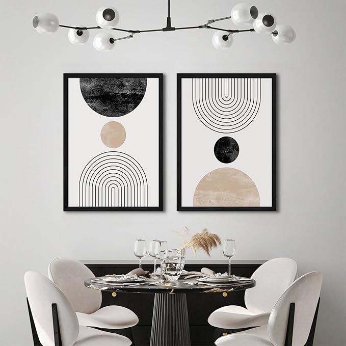 Mid Century Modern Wall Art Prints Set of 2 Neutral Abstract Geometric Wall Art Boho Canvas Prints Mid Century Eoind Wall Decor Modern Abstract Pictures Artwork for Home Room 16x24 Inch Black Framed