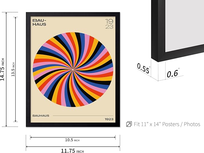 Poster Master Bauhaus Poster - Spiral Colors Print - Geometric ART - Abstract ART - Psychedelic Style - Chic Boho - Mid Century Modern - Living Room or Bedroom Decor - 11x14 Black Framed