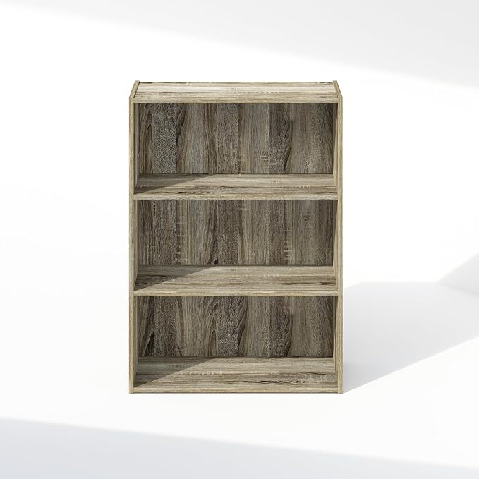 Furinno Simple Book Shelf, 3-Tier Bookshelf, Storage Shelves Bookcase, 9.7 x 23.7 x 31.5, for Living Room, Bedroom, Home Office, Sonoma Oak