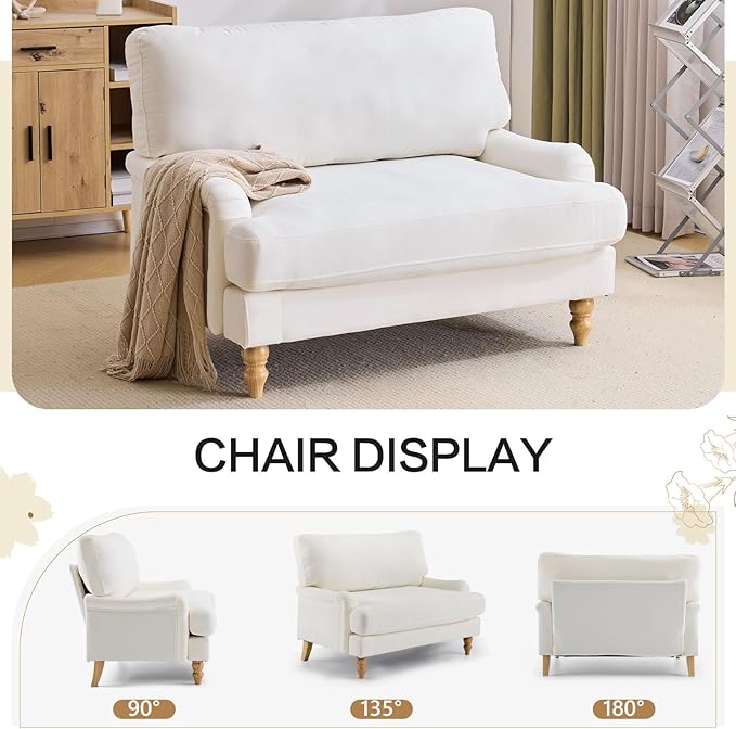 Bezseller Oversized Accent Chair Indoor, 46" W Large Upholstered Single Sofa Chair and Wood Legs, Big Comfy Armchair Leisure Lounge for Living Room, Bedroom, Apartment, Reading Room(Beige)