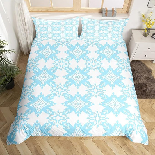 Blue Geometric Floral Duvet Cover Twin for Kids Boys Girls,Classical Damask Flower Comforter Cover,Retro Vintage Art Bedding Set,Mid Century Aesthetic Bed Set with 1 Pillowcase Bedroom Decor