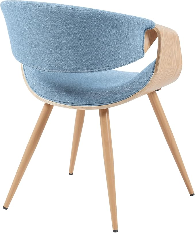 Armen Living Butterfly Mid-Century Dining Chair with Light Blue Fabric Upholstered Seat and Oak Finish