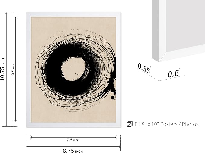 Poster Master Handmade Circle Drawing Poster - Ink Brush Print - Drawing Art - Sketch Design - Abstract Illustration - Great Bedroom or Living Room Wall Decor - 8x10 White Framed