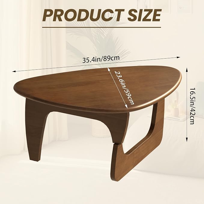 Mid Century Modern Coffee Table, Solid Wood Triangle Coffee Table for Living Room, Modern Tea Table for Home, Walnut, 35.4x23.6x16.5