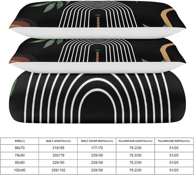 Mid Century Moon Phase Duvet Cover Sets Boho Modern Palm Leaves Arch Minimalist Printed Lightweight Soft Quilt Cover Soft Microfiber 3 Piece (1 Duvet Cover 90x102in + 2 Pillow Sham 20x30in)