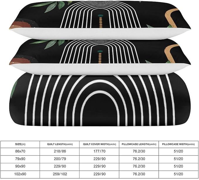 Mid Century Moon Phase Duvet Cover Sets Boho Modern Palm Leaves Arch Minimalist Printed Lightweight Soft Quilt Cover Soft Microfiber 3 Piece (1 Duvet Cover 79x90in + 2 Pillow Sham 20x30in)