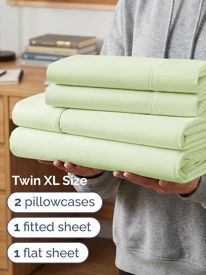 Extra Deep Twin XL Sheet Set - 4 Piece College Dorm Bed Sheets Set with Extra Deep Pockets - Ultra-Soft, Comfy & Breathable Bedding for Women, Men, Kids & Teens - Wrinkle & Fade Resistant - Light Sage