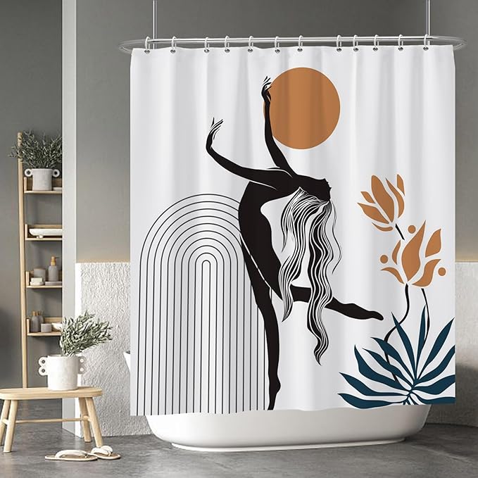 Baocicco Boho Shower Curtain Sun in The Woman's Hands Modern Geometric Watercolor Plants Shower Curtains Decorative for Bathroom Waterproof Fabric Shower Curtain with Hooks 72x78 Inches