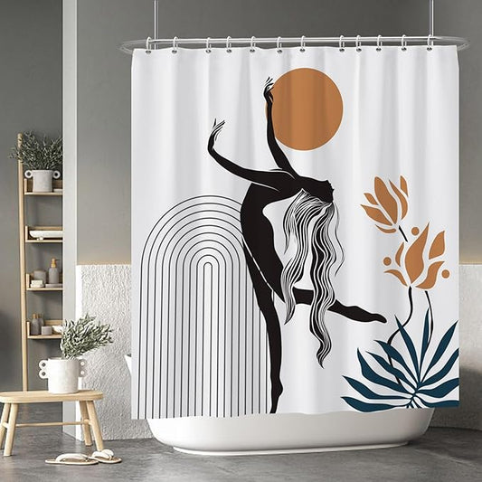 Baocicco Boho Shower Curtain Sun in The Woman's Hands Modern Geometric Watercolor Plants Shower Curtains Decorative for Bathroom Waterproof Fabric Shower Curtain with Hooks 72x78 Inches