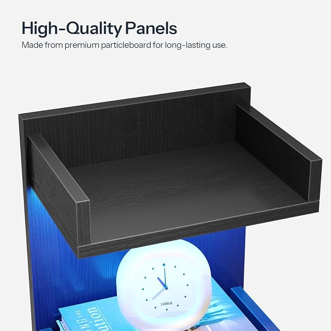 HOOBRO Floating Wall Shelf with LED Lights, Floating Shelf Wall Mounted for Storage, Vertical Display Stand, Modern Column Rack, for Bedroom, Livingroom, 5-Tier, 45.7 Inches, Black, BK51DBJ01N1