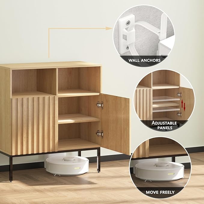 Set of 2 Oxford Fluted Storage Cabinet, Sideboard Buffet Credenza with Doors, Accent Console for Living Dining Room, Entryway