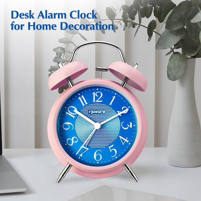 Rjuwurv 4" Twin Bell Alarm Clock with Night Light - Desk & Bedroom Alarm Clock (Dreamy Sky)