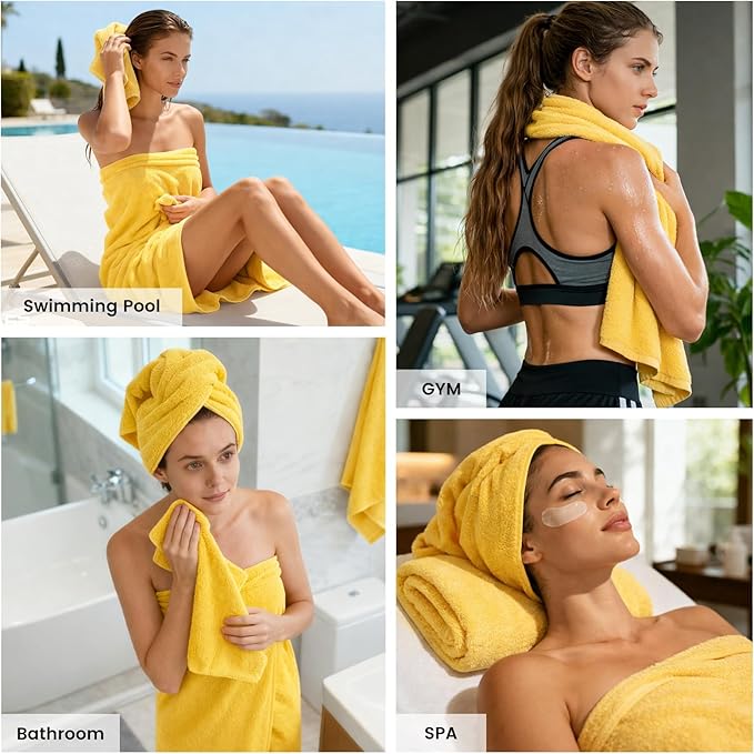 SEMAXE 12-Piece Family Bathroom Towel Set - 100% Cotton, 4 Bath Towels, 4 Hand Towels, 4 Washcloths, Ultra-Soft and Super Absorbent, Lighter Weight