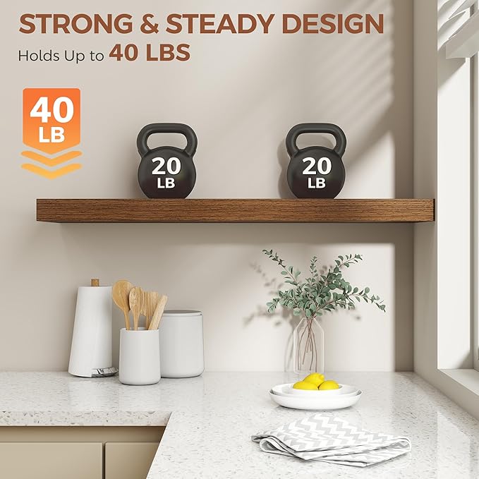 Dreamland 36 Inch Floating Shelves for Wall,8 Inch Deep Floating Shelves,36" W x 8" D Wall Shelves for Bedroom,Living Room,Kitchen,Bathroom,Walnut,Set of 2
