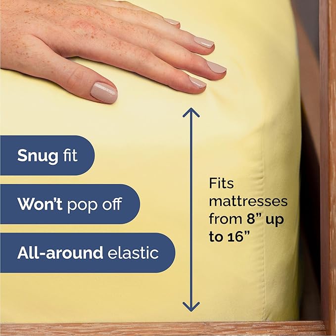 Queen Size 4 Piece Sheet Set - Comfy Breathable & Cooling Sheets - Hotel Luxury Bed Sheets for Women & Men - Deep Pockets, Easy-Fit, Extra Soft & Wrinkle Free Sheets - Yellow Oeko-Tex Bed Sheet Set