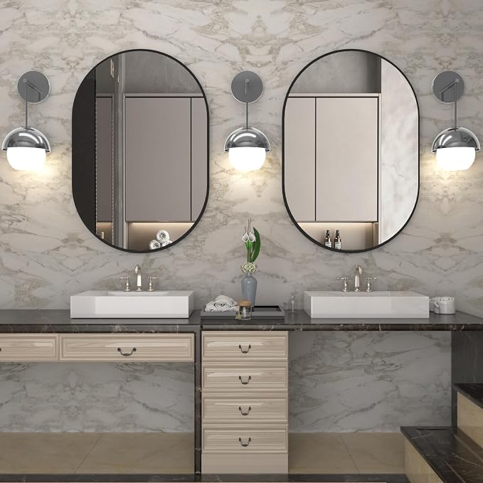 Oval Bathroom Mirror Wall Vanity Oval Mirrors, 20"x30" Black Bathroom Mirrors for Over Sink Pill Mirrors Capsule Wall Mounted Mirror, Modern Mirror with Metal Frame for Wall Decor