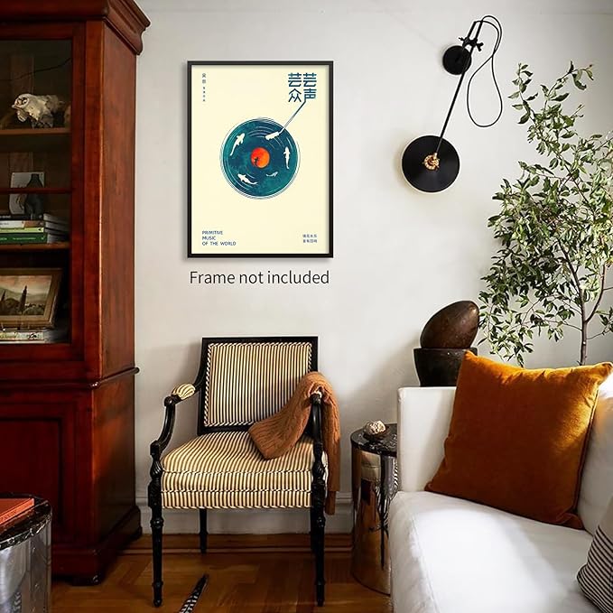 Podafu Japanese Wall Art - Retro Music Poster - Modern Ukiyo-e Decor for Bedroom & Living Room, Unframed Canvas Print, 14" x 11"