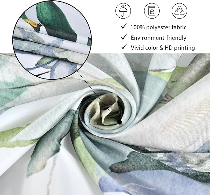 Sage Green Eucalyptus Shower Curtain, Watercolor Leaves Plant Spring Floral Waterproof Fabric Machine Washable with Hooks for Bathroom Bathtub Decor 72x72