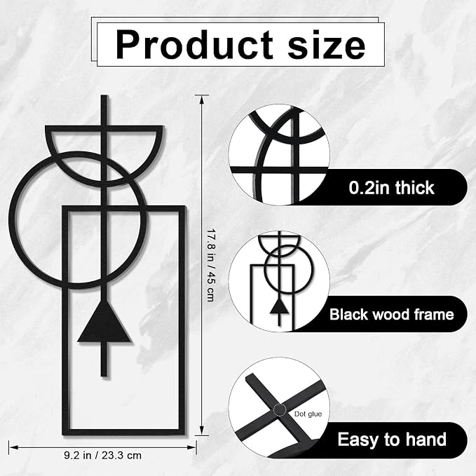 Zzbakress Wall Art, 2 Pcs Wooden Geometric Modern Abstract Wall Decor, 17.8 x 9.3 in, Living Room, Style1
