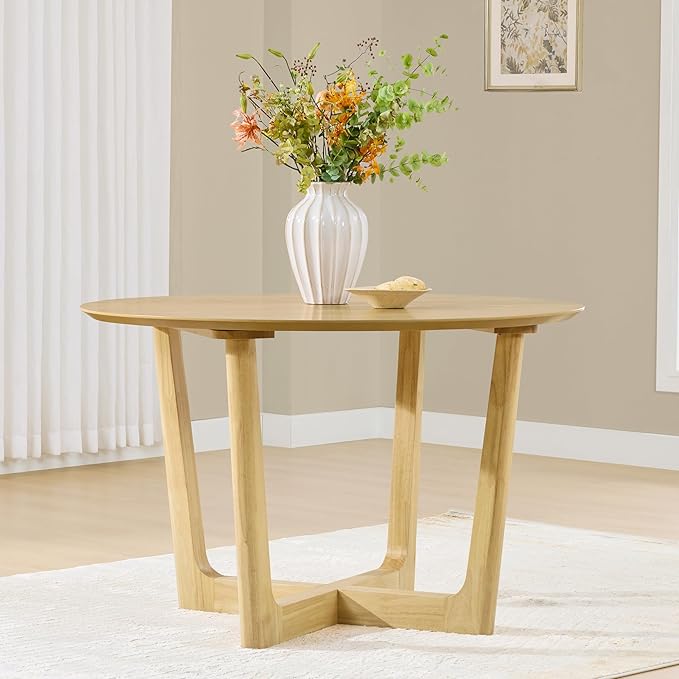 CHITA 47-inch Round Dining Table for 4, Modern Kitchen Table with Solid Rubberwood Legs, Easy Assembly Circle Table for Kitchen, Dining Room, Farmhouse(Oak)