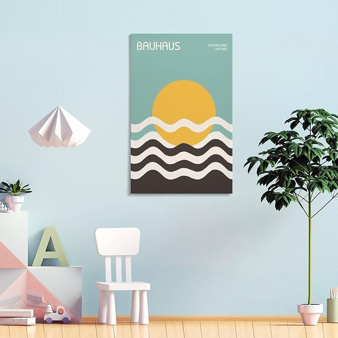 FideMm Bauhaus Poster Wall Art,Exhibition Wall Art, Stylish Mid Century Home Decor Poster for Room Aesthetics Canvas Wall Art Poster And Print Frame-style 12x18inch(30x45cm)