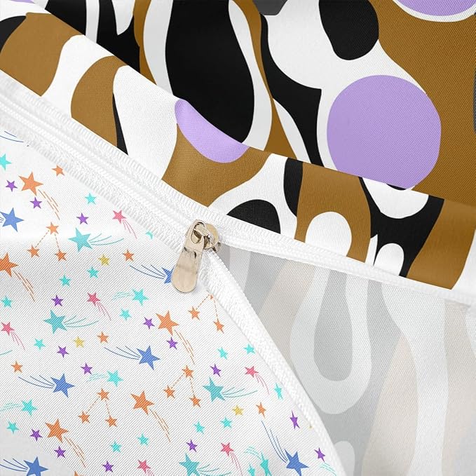 Erosebridal Organic Abstract Duvet Cover Set Modern Contemporary Full Size Bedding Sets for Kids Boys Boho Mid Century Wavy Lines Comforter Cover Retro Geometric Bed Set,Brown Lavender