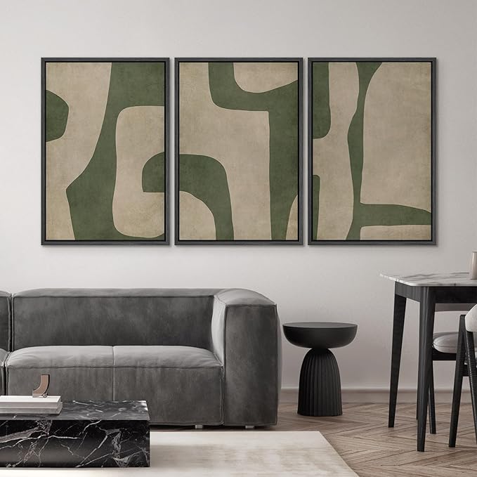 SIGNWIN Framed Canvas Print Wall Art Set Abstract Geometric Green and Beige Tones Illustrations Modern Art Decorative Boho Relax/Zen Nordic for Living Room, Bedroom, Office - 24"x36"x3 Black