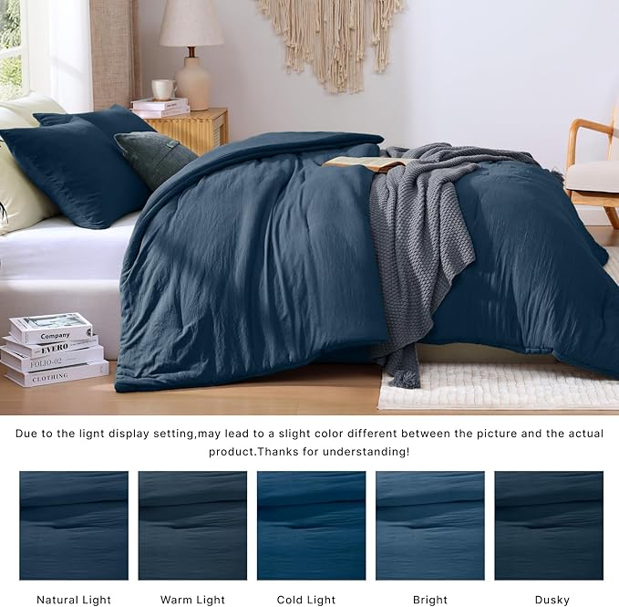 WRENSONGE Queen Comforter Sets - 3 Pieces Prewashed Serenity Blue Comforter Soft Lightweight for All Seasons,Down Alternative Comforters Queen Size with 2 Pillow Shams