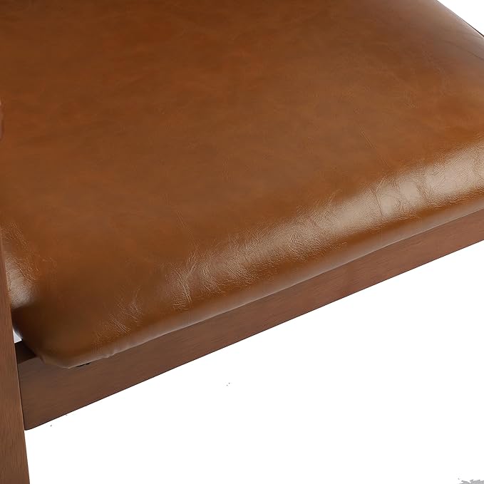 NOBPEINT Mid-Century Dining Side Chair with Faux Leather Seat in Brown, Arm Chair in Walnut