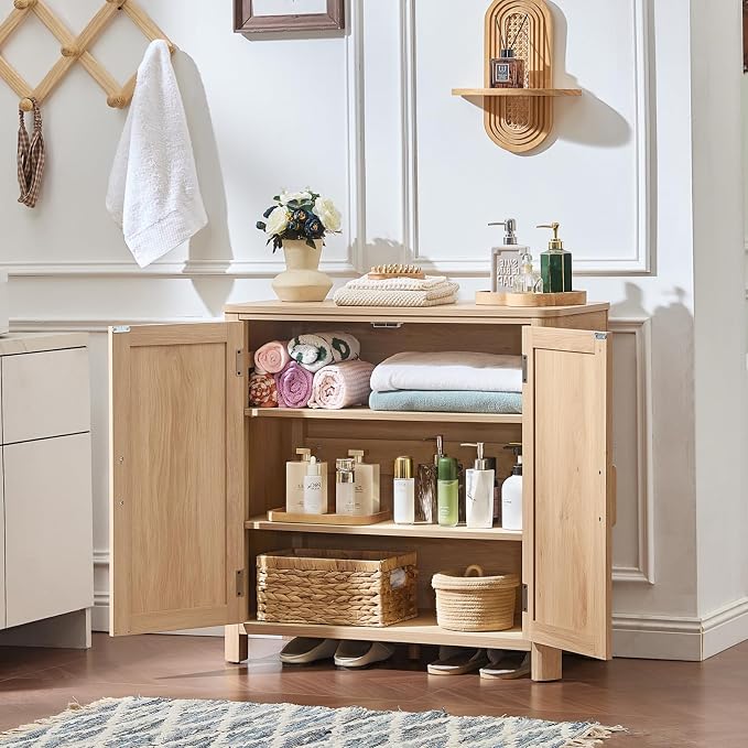 Joaxswe Sideboard Buffet Cabinet with Storage Set of 2, 31.5" Arc-Shaped Credenza with 2 Doors & Adjustable Shelves, Coffee Bar Cabinet for Kitchen, Living Room, Natural