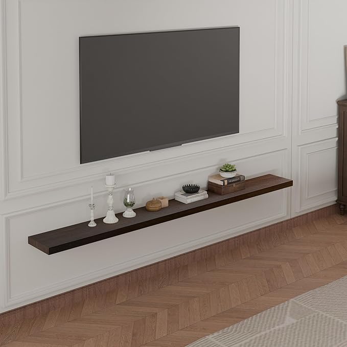 IEO Long Wooden Floating Shelves for Room Wall, Natural Wood Floating Shelves Wall Mounted Kitchen Shelf for Living Room, Bedroom, Kitchen,Bathroom, Storage (Walnut, 72in 1tier)