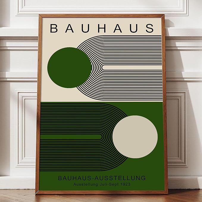 Minimalist Green Bauhaus Wall Art Abstract Geometric Prints Modern Boho Picture Contemporary Artwork Bauhaus Exhibition 1923 Poster Mid Century Modern Painting Green and Beige Canvas 16x24in Unframed