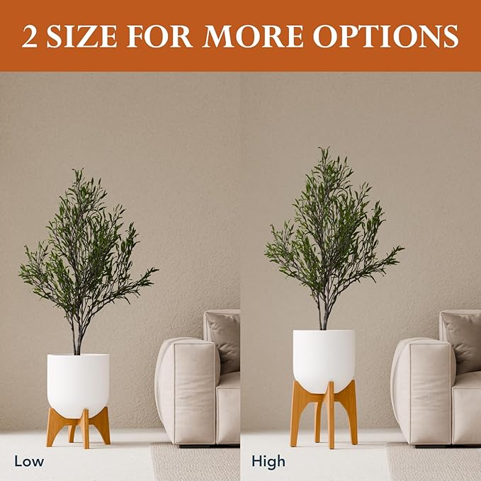 KUTE NEST 8.8" H x 14" W Acacia Solid Wood Plant Stand, Mid Century Plant Holder for Outdoor & Indoor Use, Ideal for Corso & Arco Planter, Golden Finish for Modern Home (Golden Teak, Low - Small)