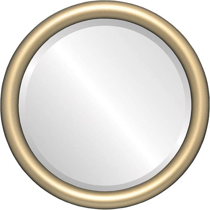 OVALCREST Round Wooden Beveled Wall Mirror for Home Decor, Bathroom, Vanity, Bedroom, Living Room, Hallway - Gold Spray - 20x20 Outside Dimensions